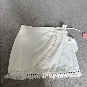 Forever 21 white Wrap Mini Skirt with Fringe